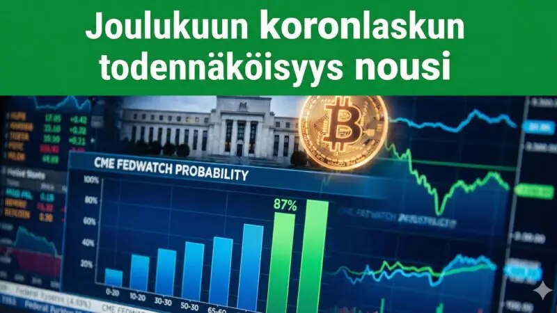 Federal Reserve: Joulukuun koronlaskun todennäköisyys nousi 87%:iin
