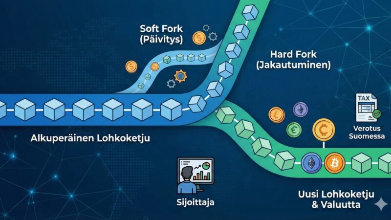Kryptovaluuttojen haarautuminen: Opas sijoittajalle Soft Forkin ja Hard Forkin eroista sekä verotuksesta